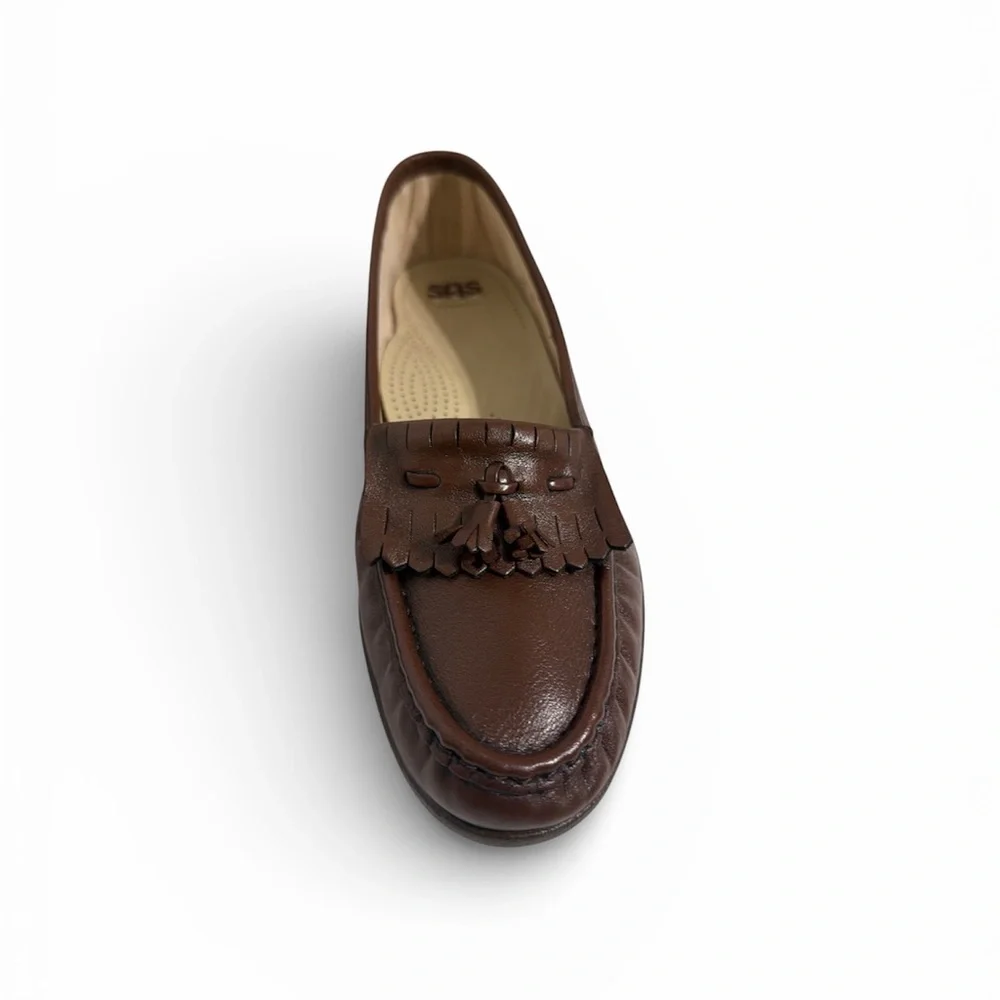 SAS Genuine Leather Tassel Loafers Brown 9.5 W Made in USA NWOT